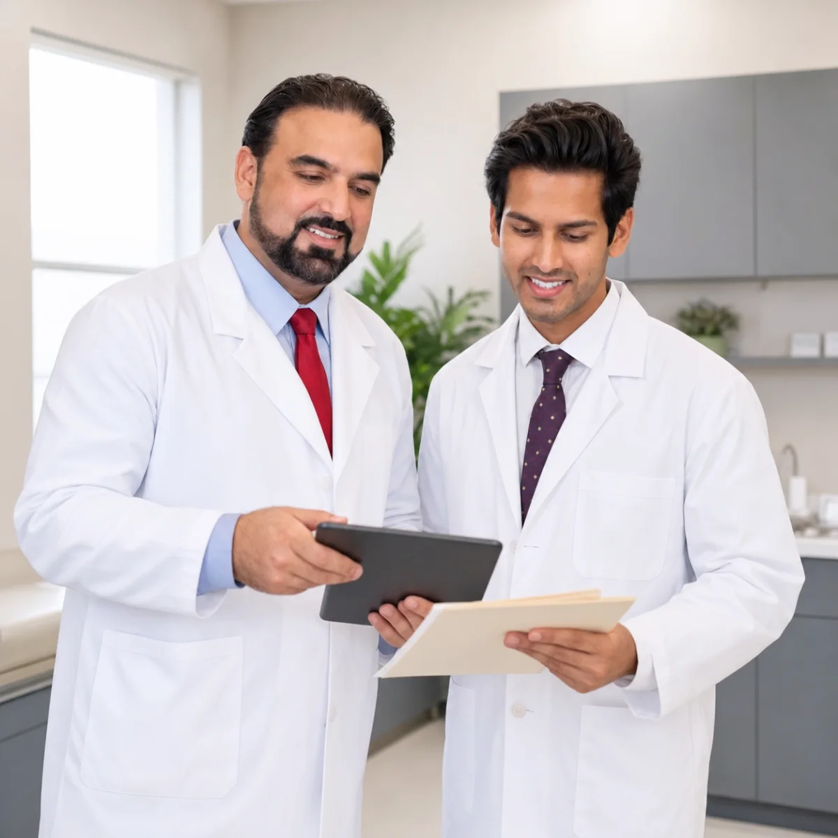 Dr. Pramjeet Ahluwalia and Dr. Naveen Paddu reviewing medical information together