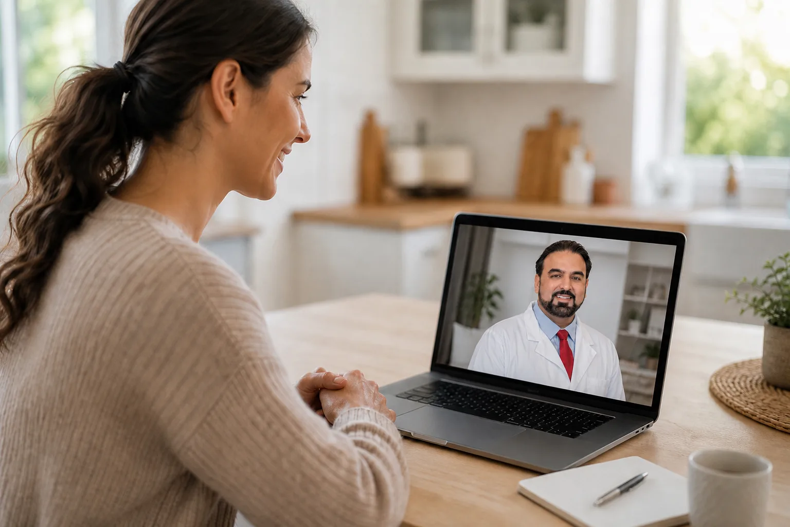 Patient having a virtual telehealth visit with an InCare physician from home